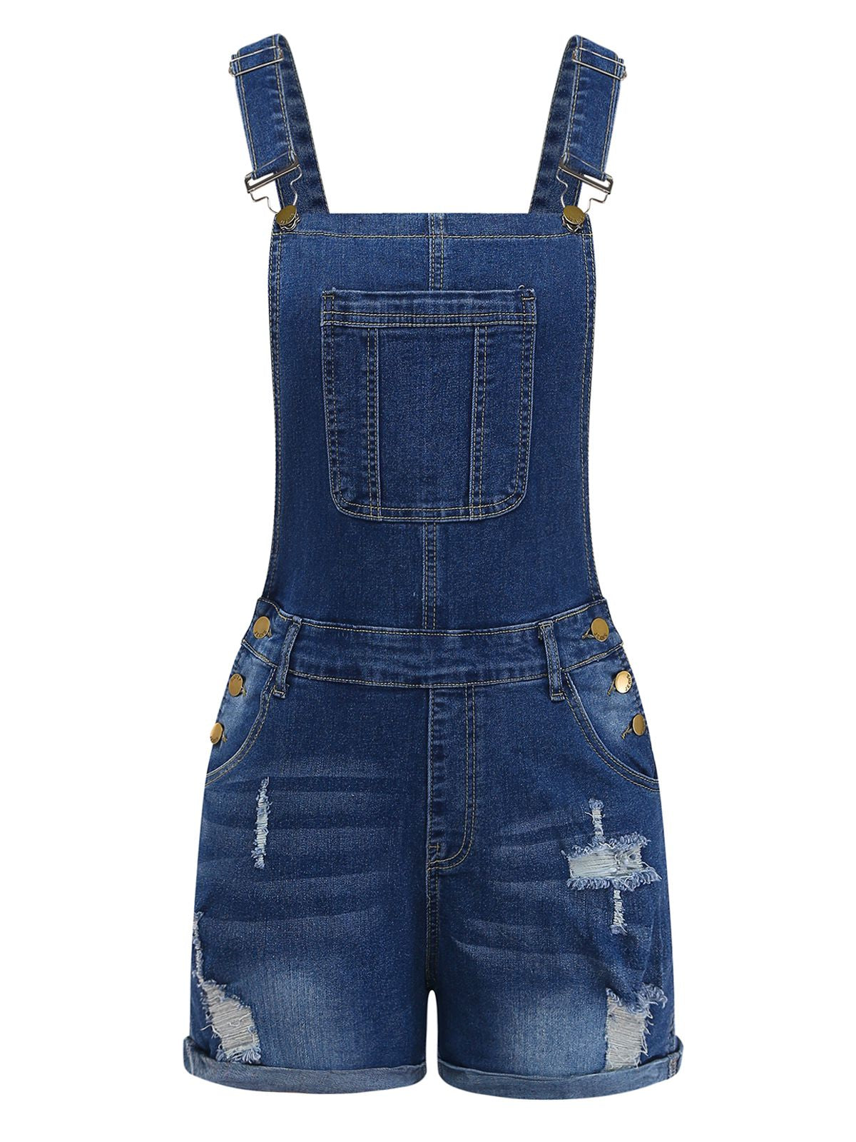 1970s Stretch Ripped Denim Overall Romper