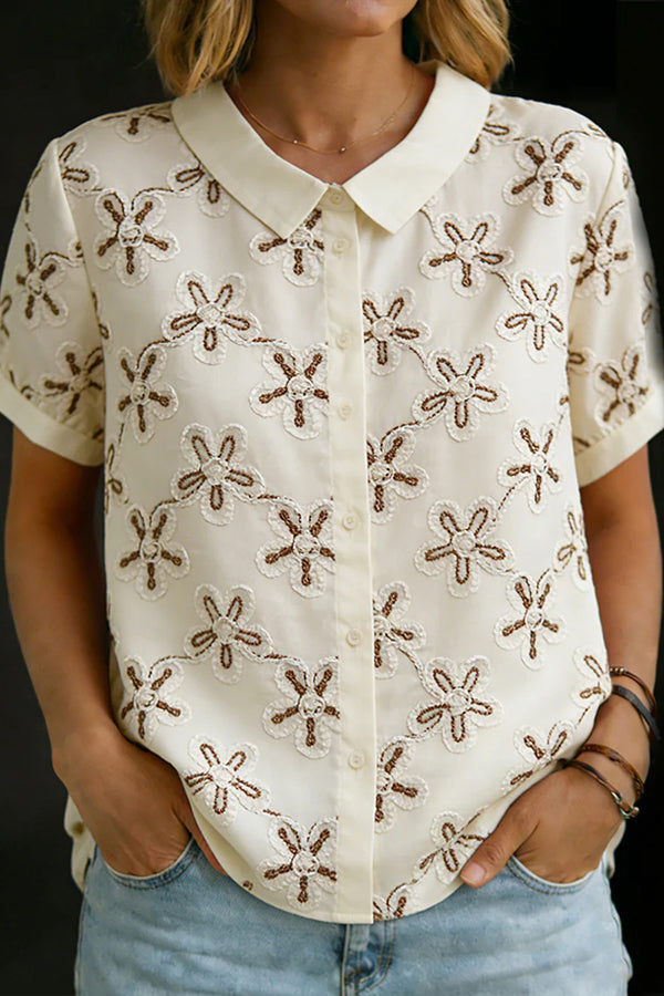 3d Embroidered Short-sleeved Cotton Shirt