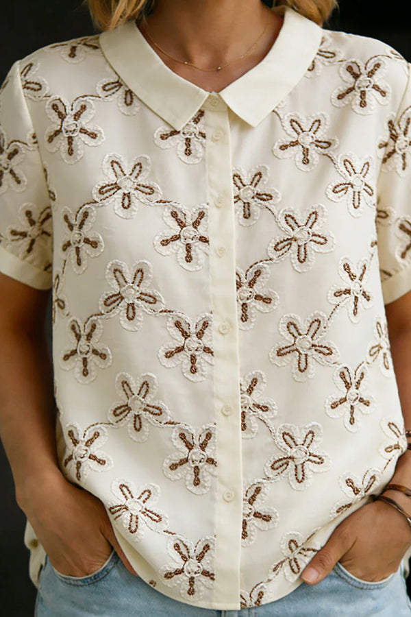 3d Embroidered Short-sleeved Cotton Shirt