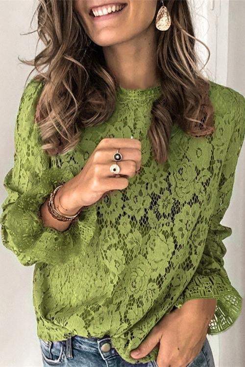 Heididress Lace Hollow Out Long Sleeves Tops