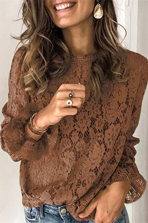 Heididress Lace Hollow Out Long Sleeves Tops