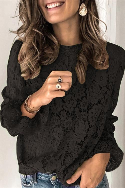 Heididress Lace Hollow Out Long Sleeves Tops