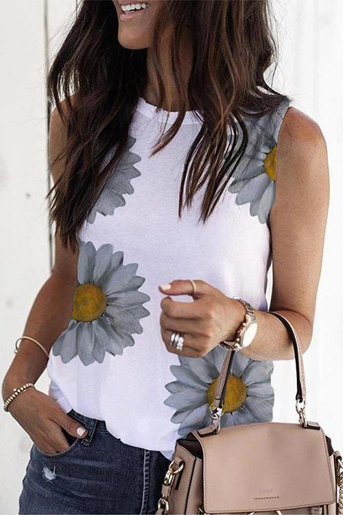Heididress Crewneck Sleeveless Sunflower Tops