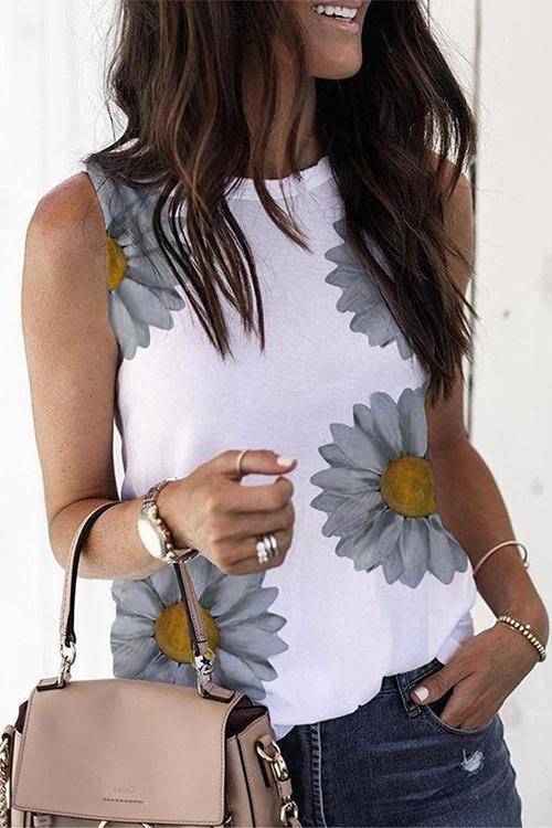 Heididress Crewneck Sleeveless Sunflower Tops