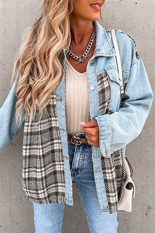 Heididress Button Down Long Sleeve Splice Plaid Jacket