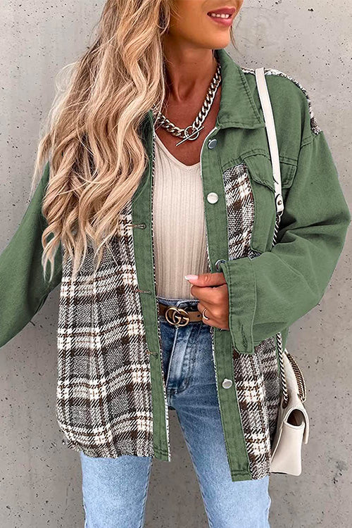 Heididress Button Down Long Sleeve Splice Plaid Jacket
