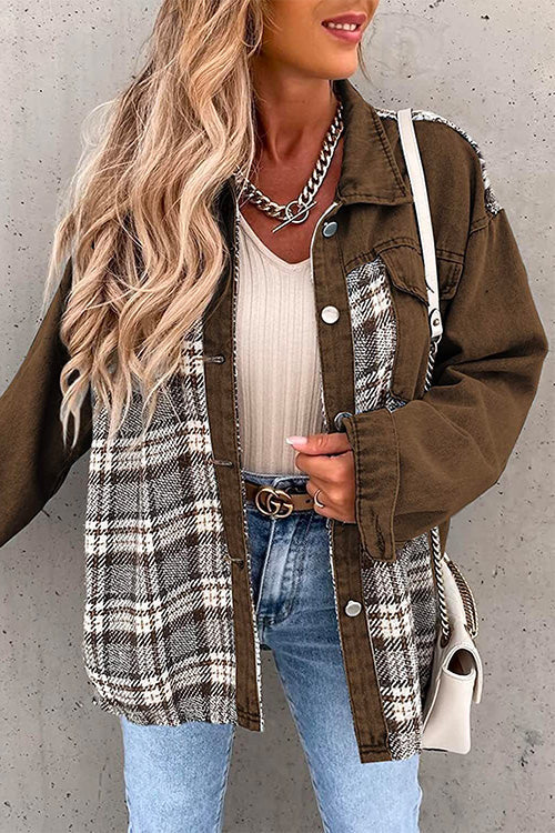 Heididress Button Down Long Sleeve Splice Plaid Jacket
