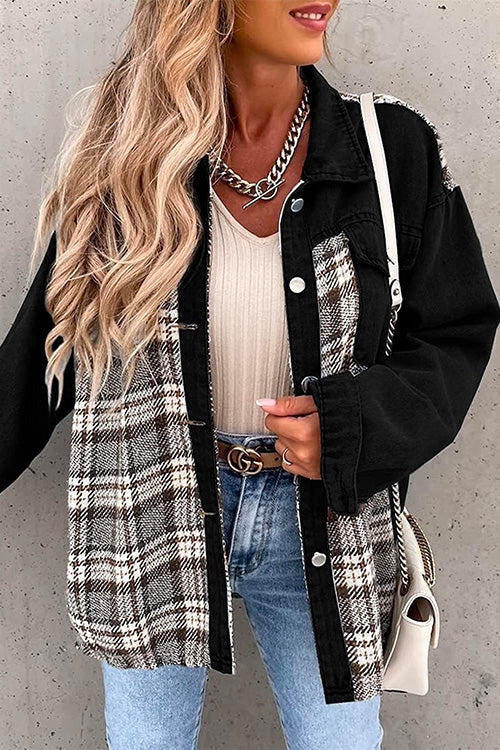 Heididress Button Down Long Sleeve Splice Plaid Jacket