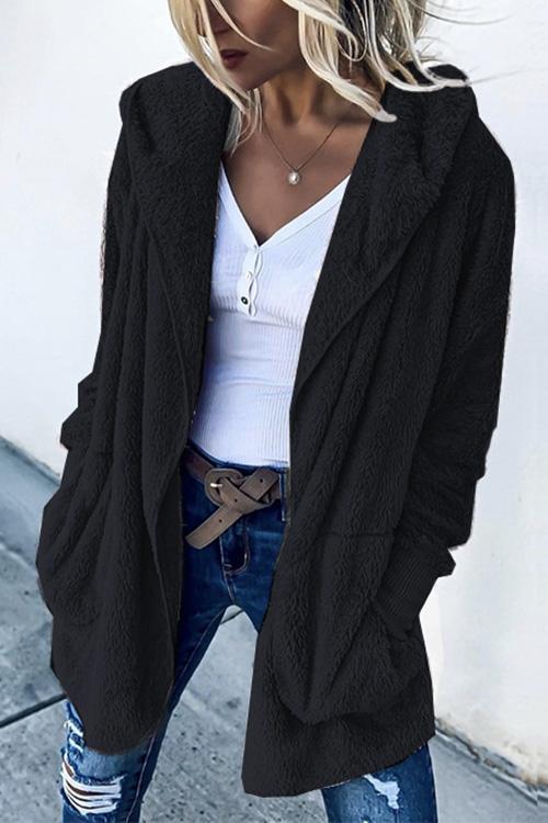 Heididress Open Front Hoodied Fuzzy Jacket Coat