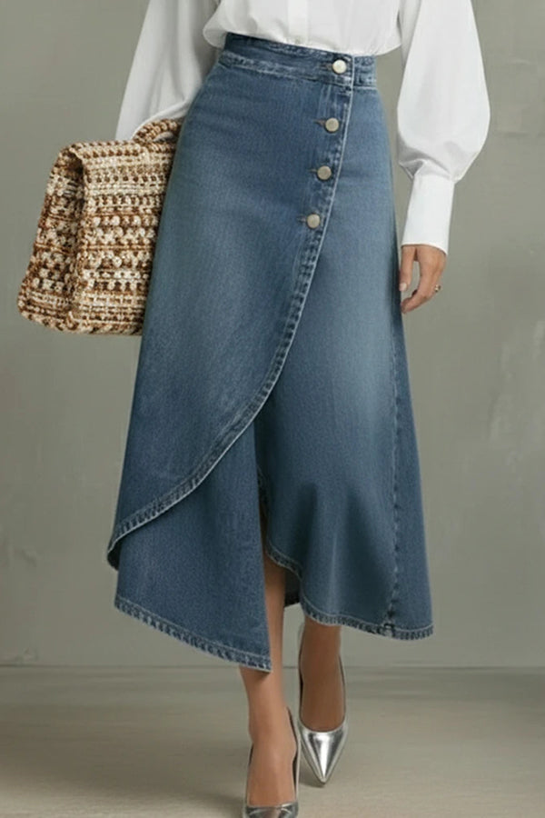 Women's Elastic Waist Casual Loose Cotton And Linen Midi Skirt