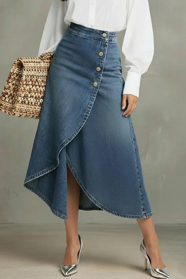 Women's Elastic Waist Casual Loose Cotton And Linen Midi Skirt