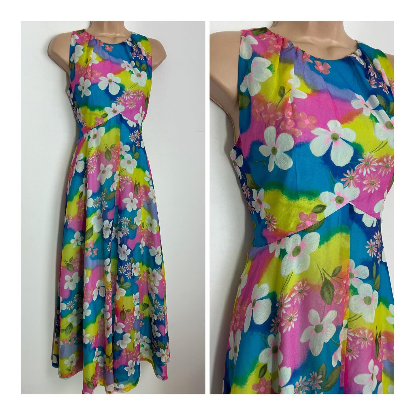 Rainbow Floral Sleeveless Maxi Dress