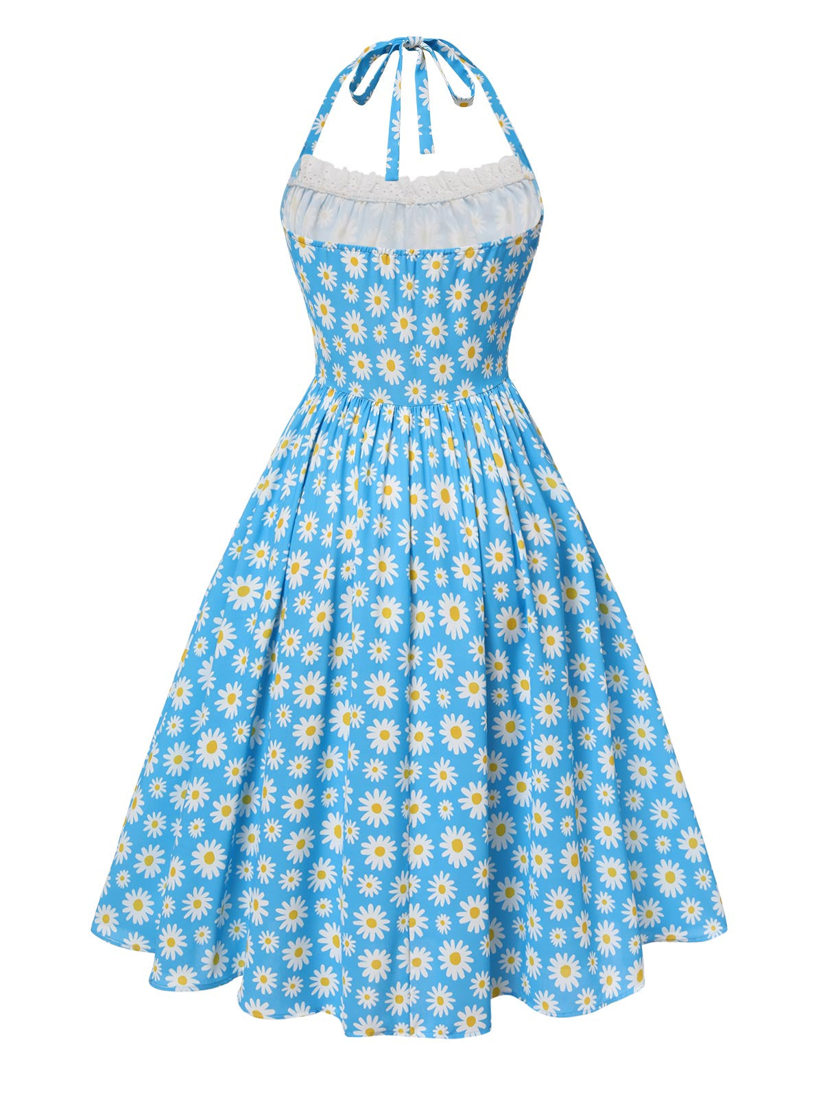 Blue 1950s Halter Lace Daisy Dress