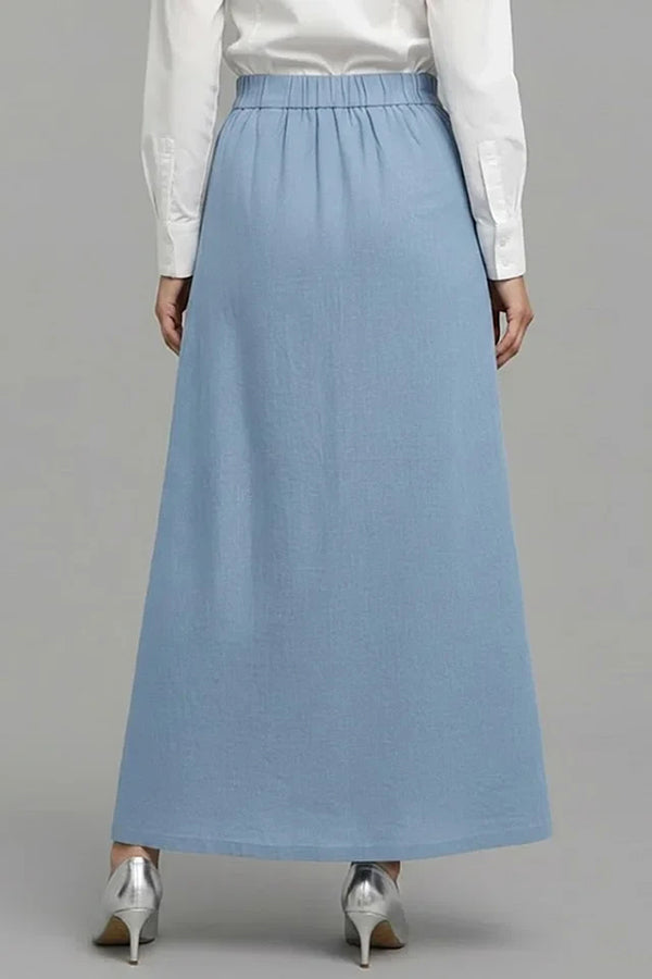 Women's Elastic Waist Casual Loose Cotton And Linen Midi Skirt