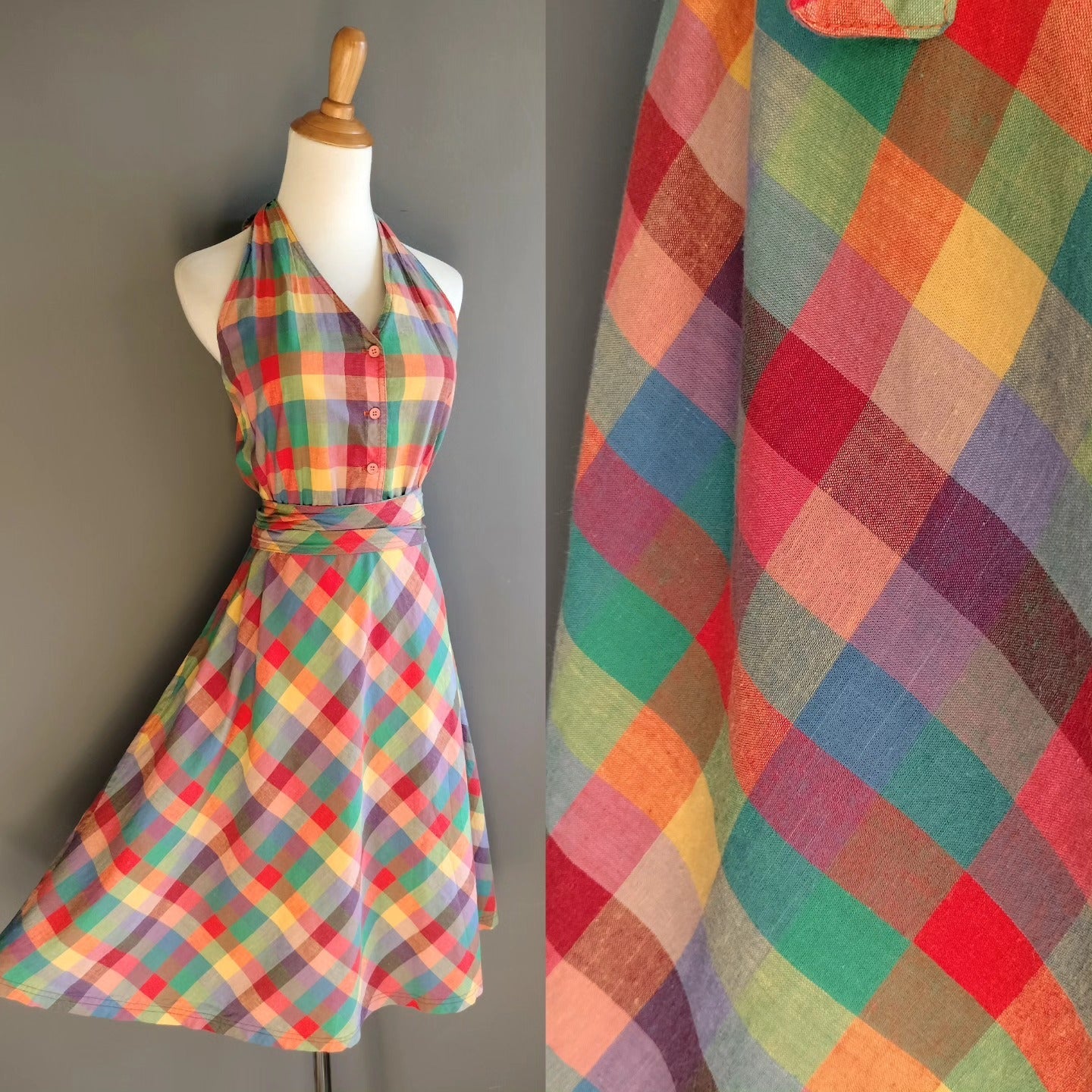 Women’s Retro Plaid Halter Dress
