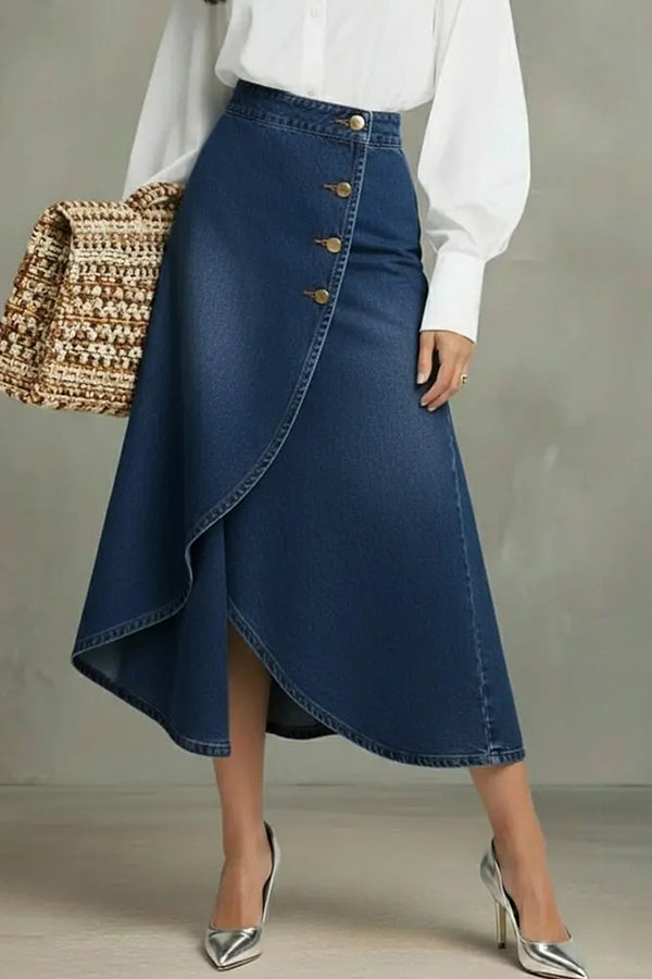 Women's Elastic Waist Casual Loose Cotton And Linen Midi Skirt