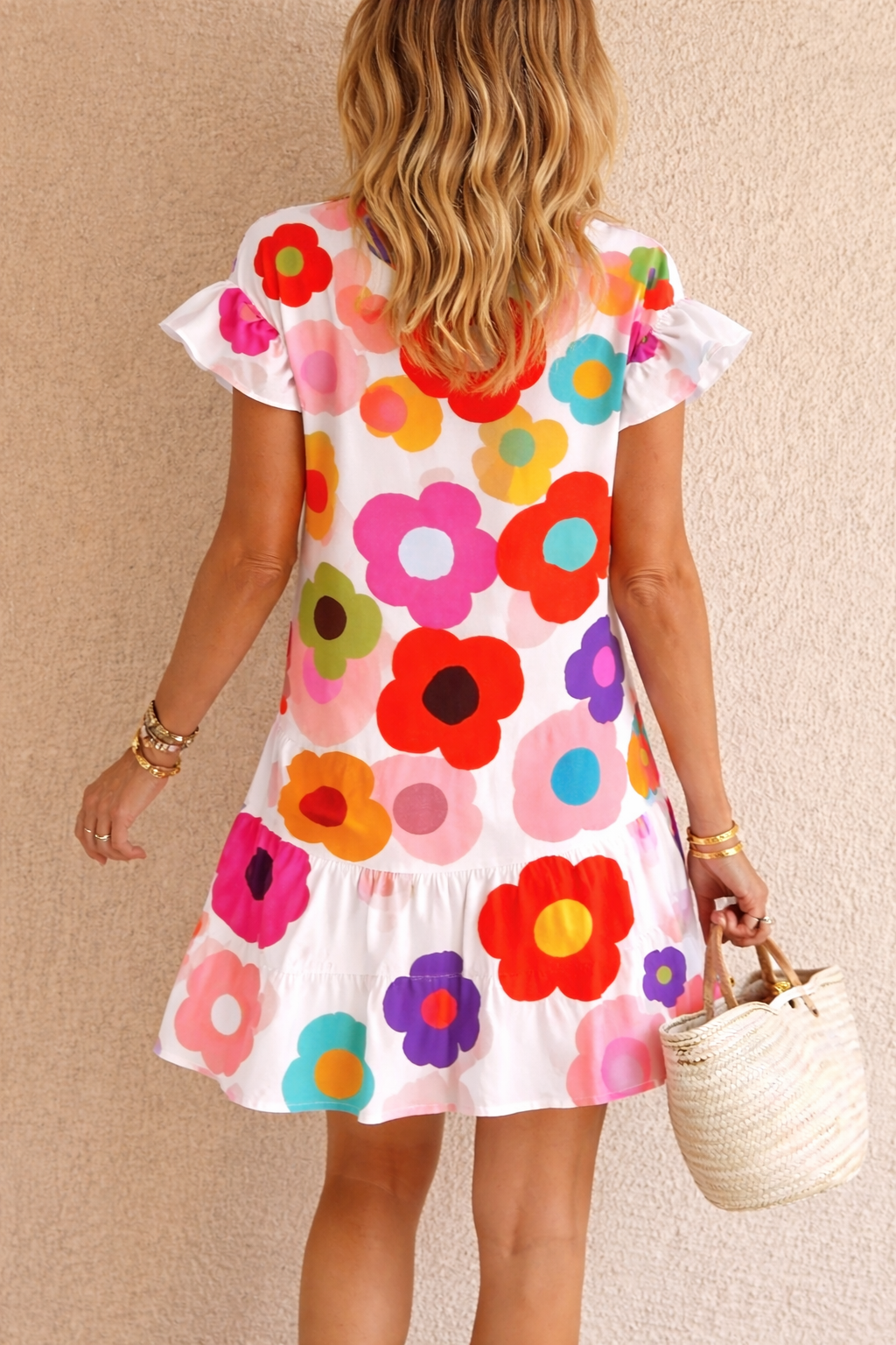 Women’s Colorful Floral Ruffle Sleeve Mini Dress