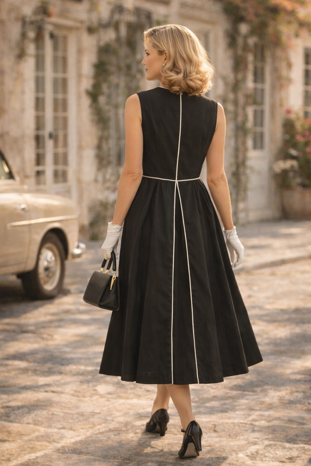 Minimalist Embroidered Sleeveless Midi Dress