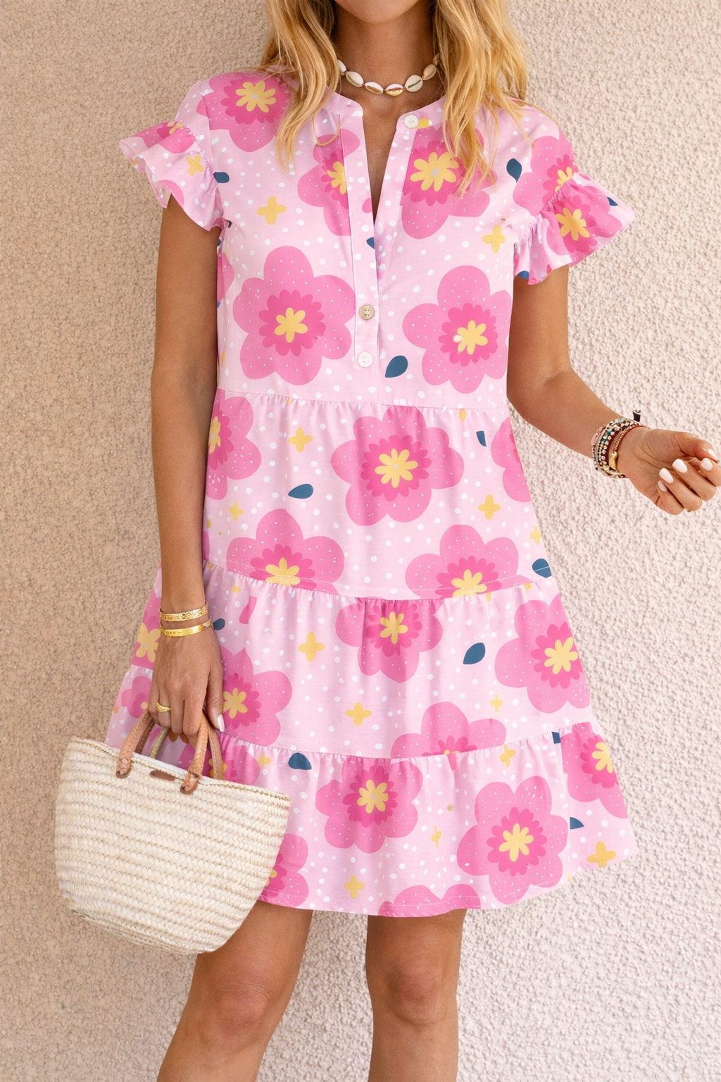 Cute Floral Ruffle Mini Dress