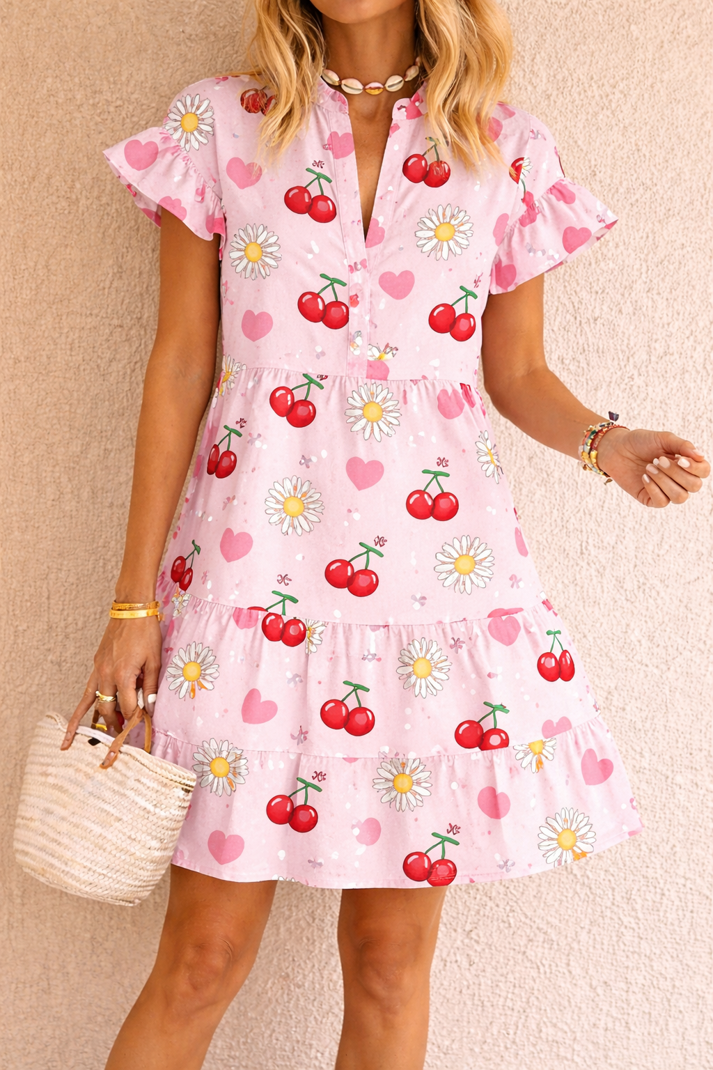 Cute Cherry Floral Mini Dress