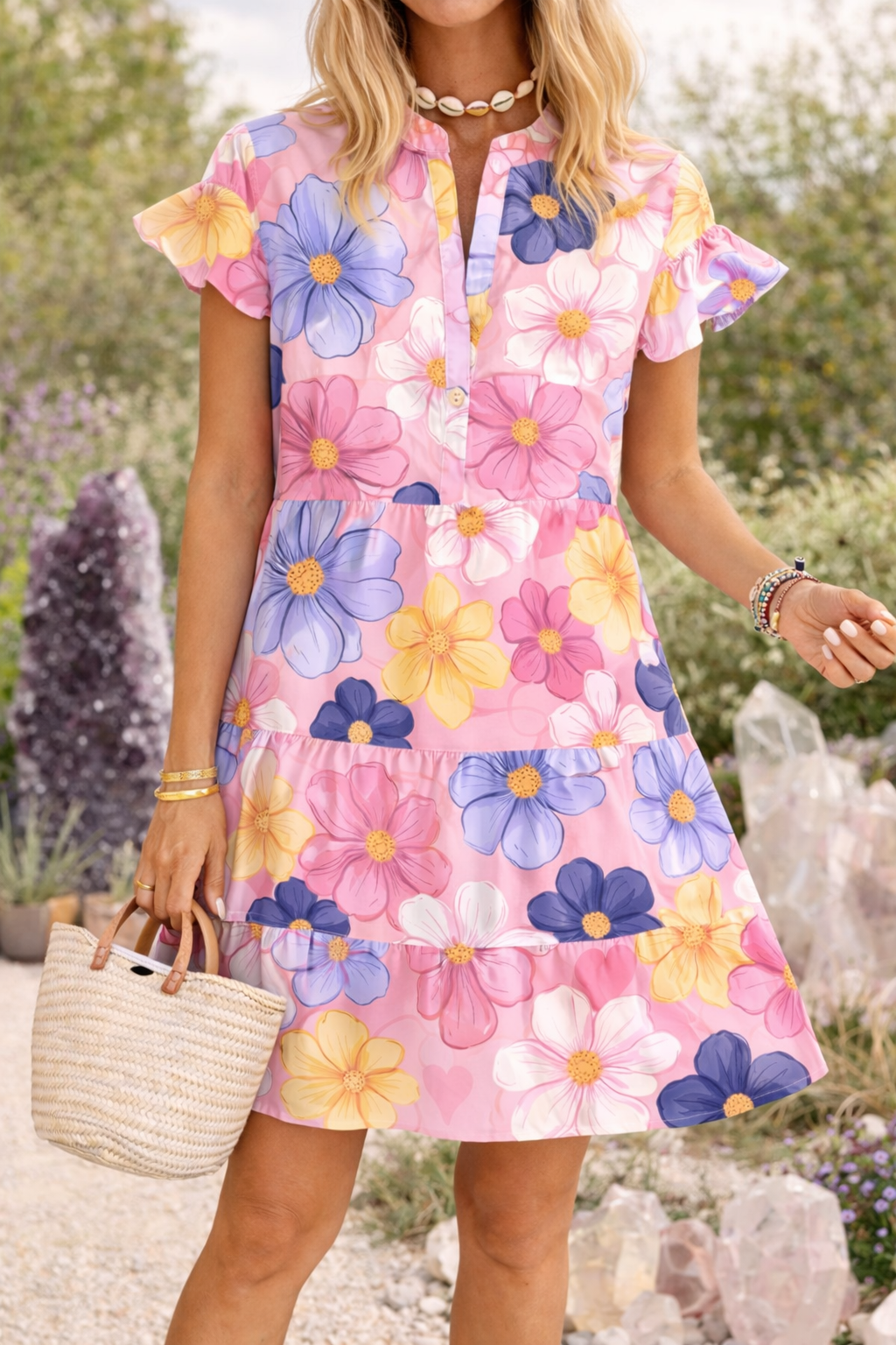 Soft Floral Pink Mini Dress