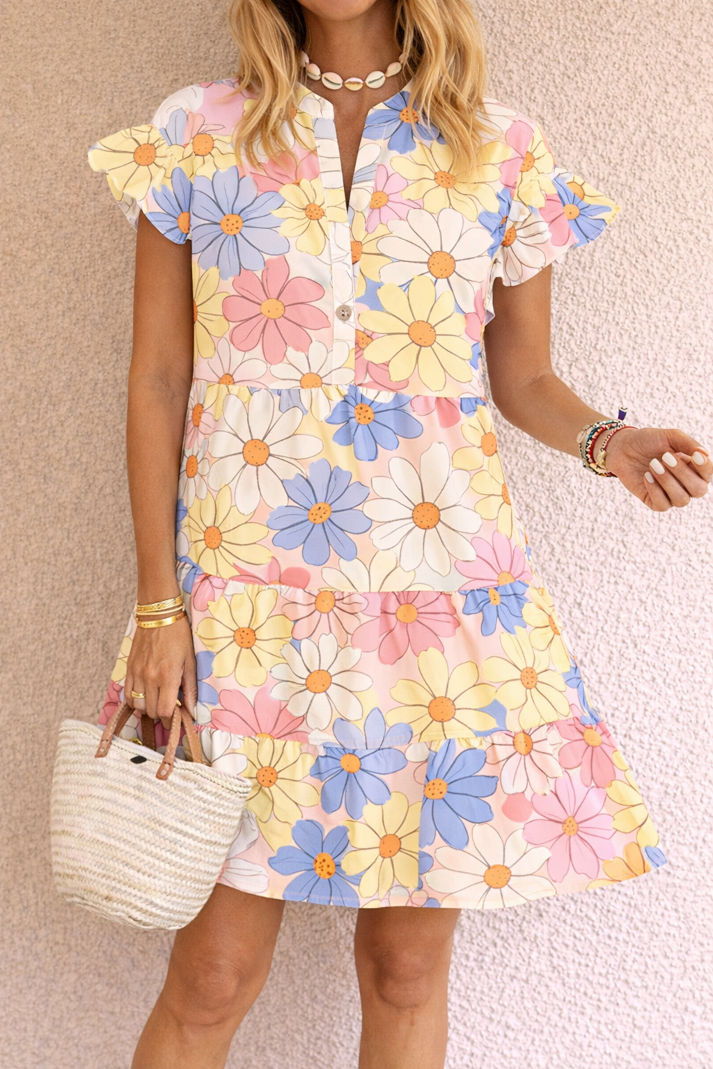 Soft Floral Pink Mini Dress