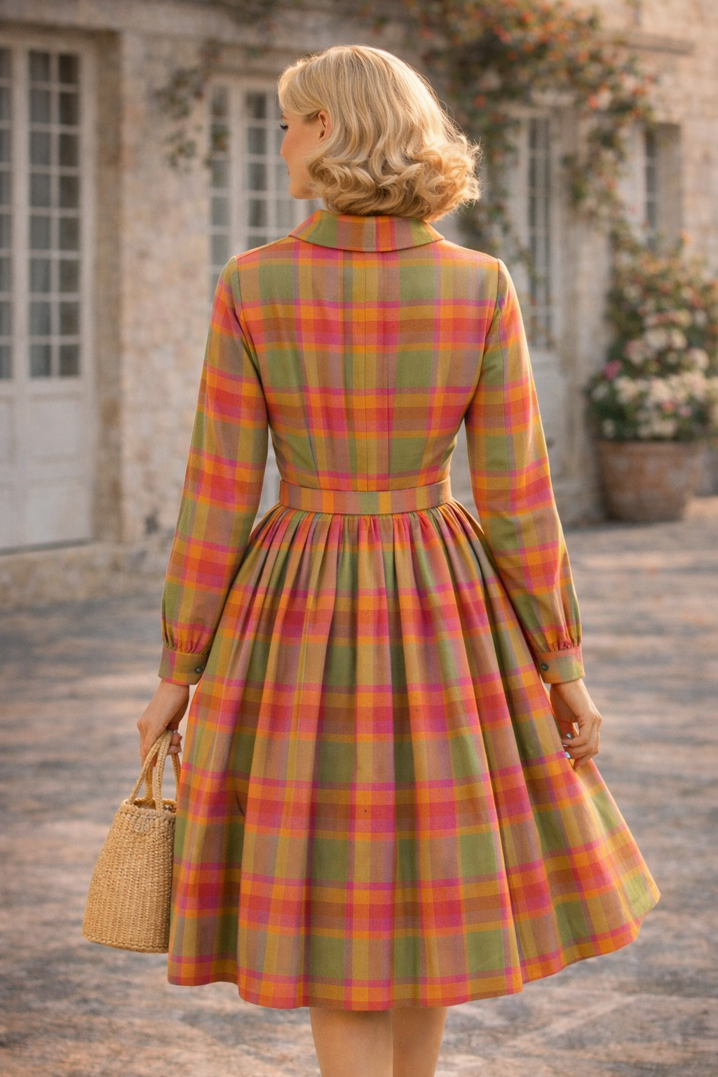 Vintage Plaid Button Dress