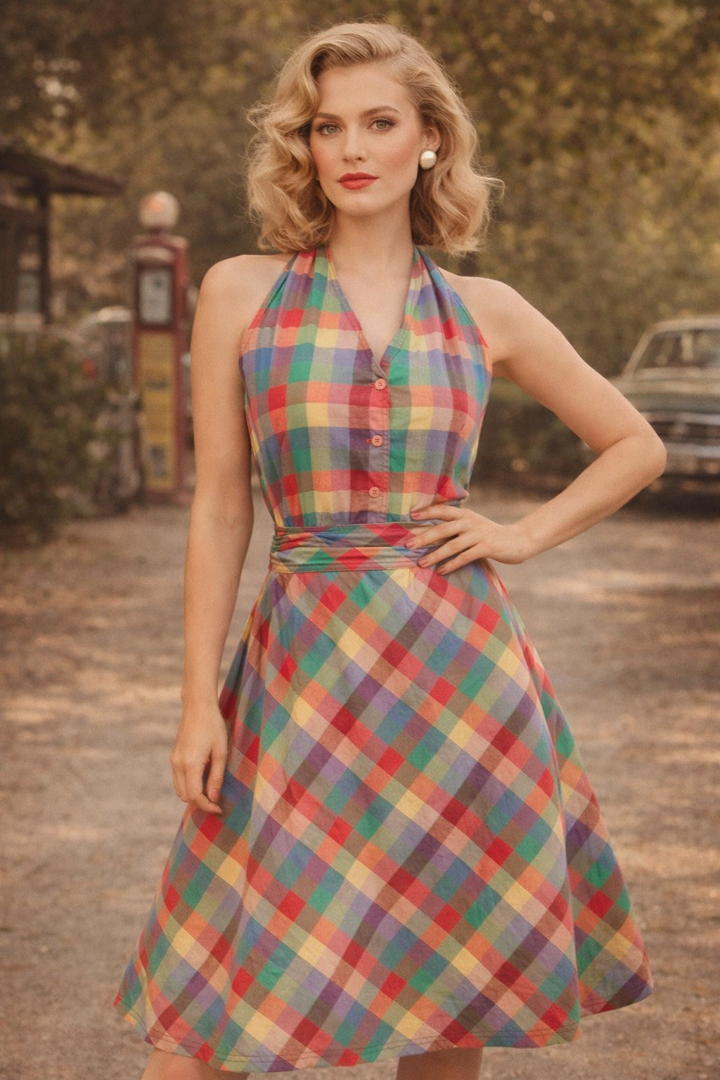 Women’s Retro Plaid Halter Dress