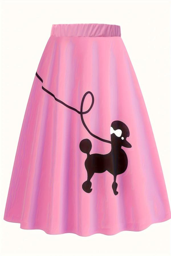 1950s Retro Poodle Midi Skirt