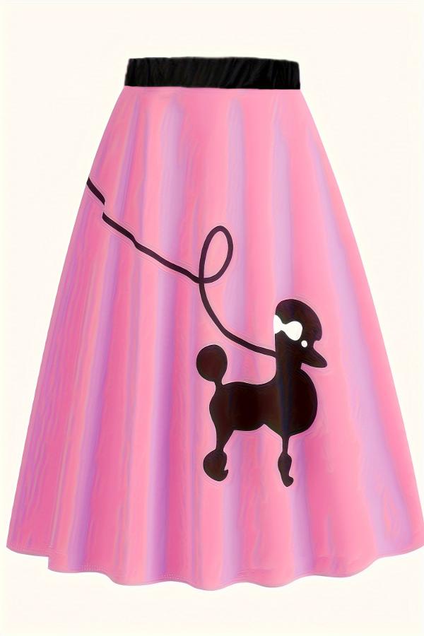 Retro Pink Poodle Skirt with Contrast Waistband
