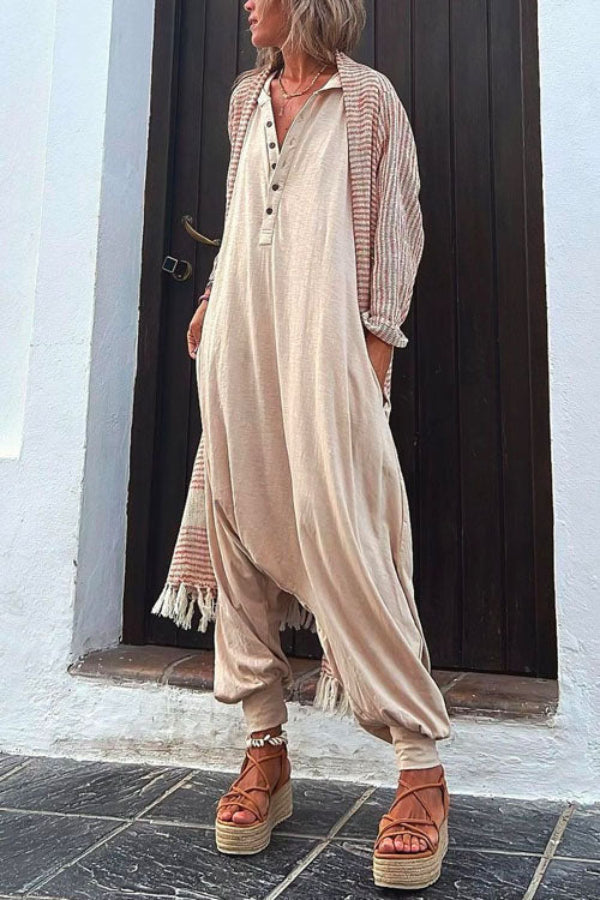 La Vie Pocketed Half Button Hoodied Jumpsuit(5 Colors Available)