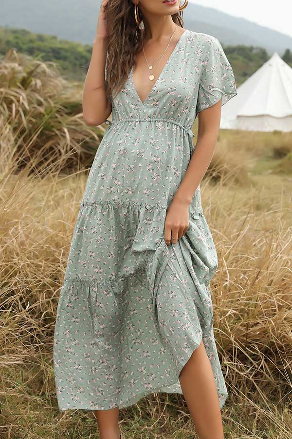 Bohemian Floral V-Neck Dress