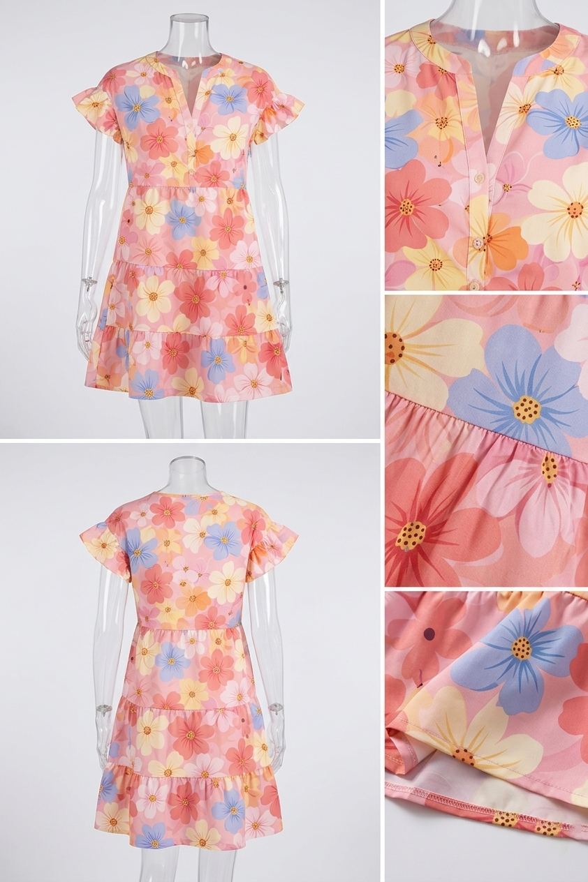 Soft Floral Pink Mini Dress