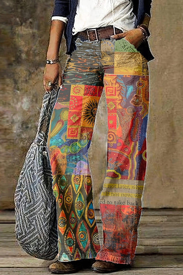 Women's Boho Patchwork Harem Pants - Artistic Print Loose Fit Trousers