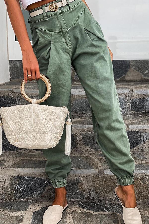 Slouchy Casual Pleated Green Jeans