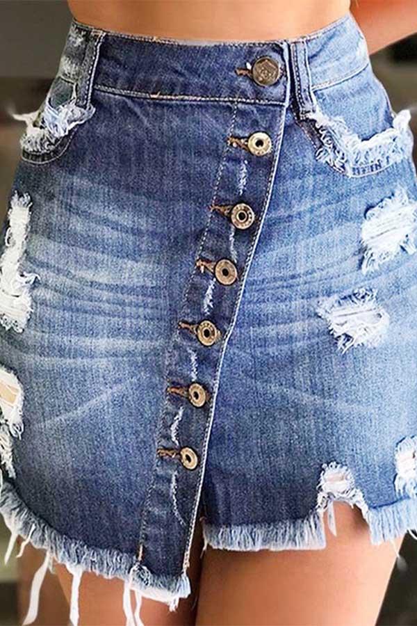 Single Breasted Hip Denim Short Skirt